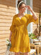 Plus Size Crossed Front Design 3/4 Length Sleeves Mini Dress - Yellow