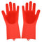 Silicone Dishwashing Gloves Kitchen Bathroom with Cleaning Brush Housekeeping Scrubbing Gloves - Red