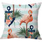 Flamingo Linen Throw Pillow Cover Pattern Watercolour Green Tropical Leaves Monstera Leaf Palm Aloha - #4