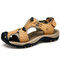 Large Size Men Stitching Genuine Leather Anti-collision Toe Lace Up Outdoor Beach Sandals - Yellow