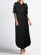 Polka Dot Print Splited Long Sleeve Casual Dress For Women - Black