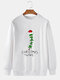 Mens Christmas Element Print Crew Neck Loose Pullover Sweatshirts - White