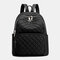 Women Large Capacity Argyle Casual Travel Backpack - Black