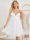 Butterfly Appliques Mesh Backless Adjustable Strap Sexy Dress - White