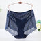 Plus Size High Waisted See Through Lace Hollow Panties - Blue