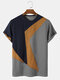 Mens Knit Irregular Color Block Stitching Preppy Short Sleeve T-Shirts - Gray