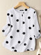 Blusa casual feminina com estampa de pontos manga 3/4 gola redonda - Branco