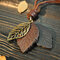 Vintage Geometric Hollow Cowhide Leaf Necklace Metal Pendant Sweater Chain Ethnic Ornament - Brown