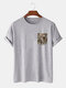 Mens Tropical Leaf Print Vacation Cotton Short Sleeve T-Shirts - Gray