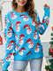 Cartoon Santa Claus Christmas Long Sleeve Crew Neck Sweater - Blue