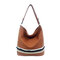 Women PU Leather Bucket Bag Large Capacity Tote Handbag Casual Shoulder Bag - Brown