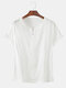 Mens Cotton Linen Oriental V-Neck Tee Short Sleeve T-Shirt - White