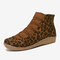 Large Size Leopard Suede Slip On Side Zipper Casual Flat Ankle Boots - Leopard-Yellow