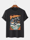 Lässige Kurzarm-T-Shirts für Herren mit Cartoon-Muster und Rundhalsausschnitt - Schwarz