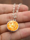 Trendy Personality Universe Planet Time Gem Double Sided Glass Ball Pendant Alloy Chain Necklace - Sun