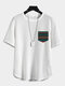 メンズ エスニック ジオメトリック ポケット ニット カーブヘム ショートスリーブ Tシャツ - 白い