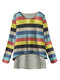 Fake Two Pieces Multicolor Striped Button Long Sleeve Blouse - Blue
