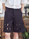 Mens Solid Hollow Out Casual Mid Length Shorts - Black