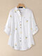 Floral Embroidery Long Sleeve Stand Collar Blouse For Women - Yellow