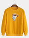 Mens Cartoon Cute Astronaut Print Loose Casual Pullover Sweatshirt - Yellow