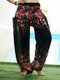 Bohemian Floral Print Sports Yoga Bloomers Pants with Pocket - Black#3