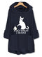 Casual Pockets Embroidered Cat Fleece Hoodies - Blue
