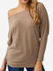 Loose Solid Color Long Sleeve Off-shoulder Sweater For Women - Khaki