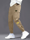 Mens Solid Multi Pocket Casual Drawstring Waist Cargo Pants - Khaki