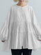 Women Solid Color Patchwork Puff Sleeves Casual Blouse - White