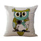 Multi-color Cartoon Cute Owl Pattern Linen Cotton Cushion Cover Home Car Sofa Office Pillowcases - #3