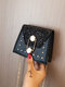 Women Vintage Sequined Rivet Chain Mini Crossbody Bag - Black