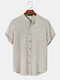 Mens Cotton Linen Pinstripe Stand Collar Daily Short Sleeve Shirts - Apricot