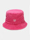 Unisex washed Made-old Cotton Solid Color Crown Pattern Embroidery Simple Bucket Hat - Rose