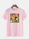 Mens Cartoon Mushroom Print Short Sleeve Preppy T-Shirt - Pink