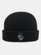 Unisex Acrylic Knitted Yeah Gesture Pattern Embroidery Simple Warmth Brimless Beanie Hat - Black