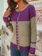 Ethnic Print Patchwork Long Sleeve Cardigan For Women - Purple