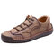 Men Hand Stitching Outdoor Soft Lace Up Microfiber Leather Shoes - Khaki
