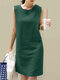 Solid Slit Hem Sleeveless Crew Neck Dress For Women - Green