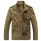Plus Size Military Epaulets Outdoor Stand Collar Casual Cotton Jacket for Men - Khaki