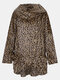 Leopard Print High-neck Irregular Hem Vintage Plus Size Coat With Pockets - Coffee