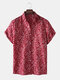 Men Ethnic Vintage Printed Loose Casual Short-sleeved Shirt - Red