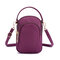 Women Nylon Waterproof Multi- Slot Solid Crossbody Bag Mini Portable Phone Bag - Purple