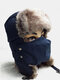 Unisex Ski Cloth Plus Velvet Thickened Solid Color Camo With Masks Outdoor Cycling Warmth Windproof Trapper Hat - Navy