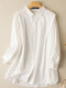 Solid Long Sleeve Lapel Button Front Shirt - White