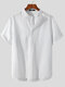 Mens Stripe Print Stand Collar Short Sleeve Shirt - White
