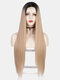 6 Colors Long Straight Front Lace Wig Soft Chemical Fiber Middle Part Full Head Cover Wig - #04