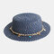 Men & Women Pearl Pendant Sequin Sun Hat outdoor Straw Hat - Navy