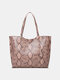 Women Snake Pattern Large Capacity Shoulder Bag Handbag Tote - Pink