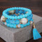 Bohemian Cotton Thread Tassel Pendant Bracelet Handmade Beaded Multi-layer Bracelet - Light Blue