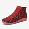 Large Size Leopard Suede Slip On Side Zipper Casual Flat Ankle Boots - Leopard-Red